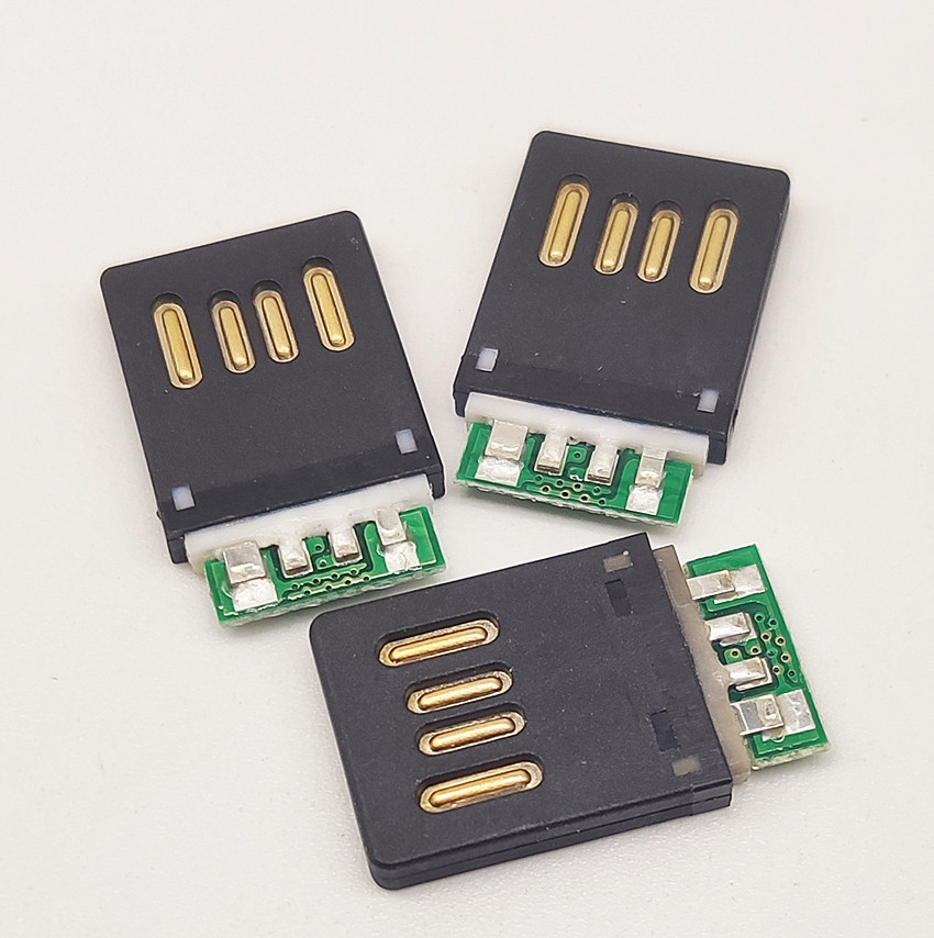 USB 2.0 A公雙面插 全塑公頭 帶PCB板不分正反插頭 8P夾板式 超薄