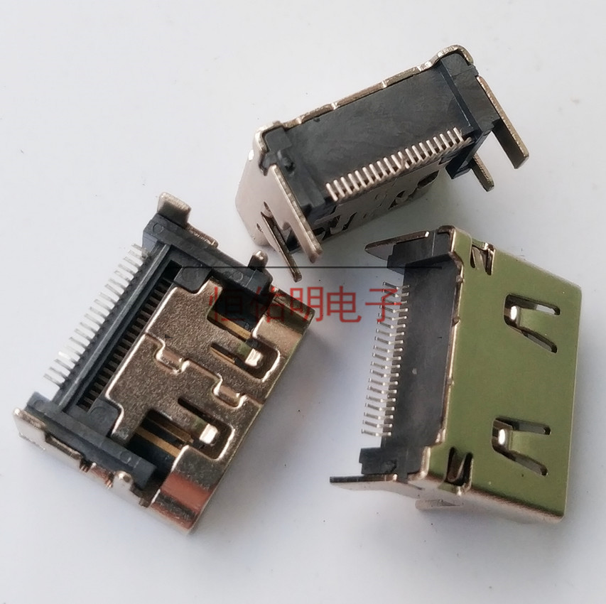 HDMI 19貼片母座 四腳插板 90度DIP 端子貼片SMT