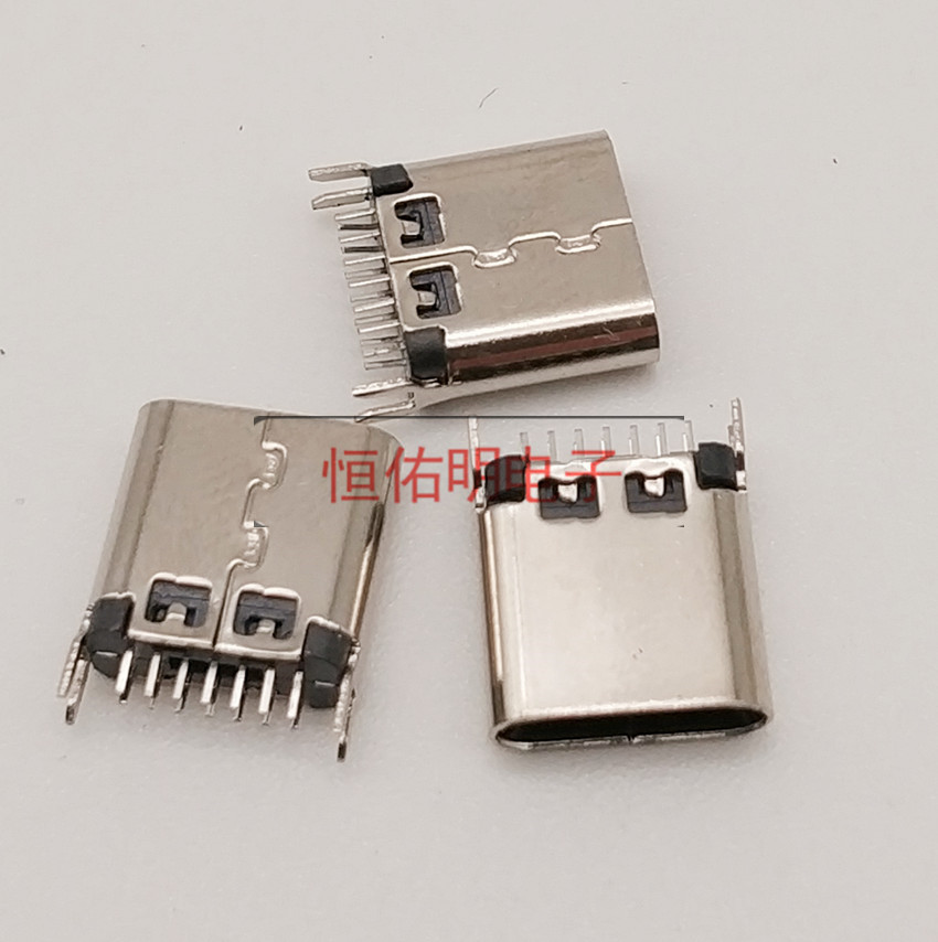 Type-c 14P夾板母座 180度DIP插板 短體